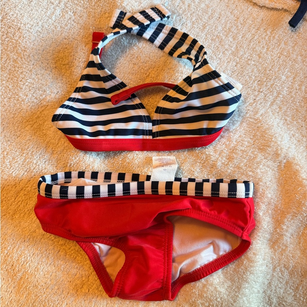 OP Red and Black Striped Kids Bikini